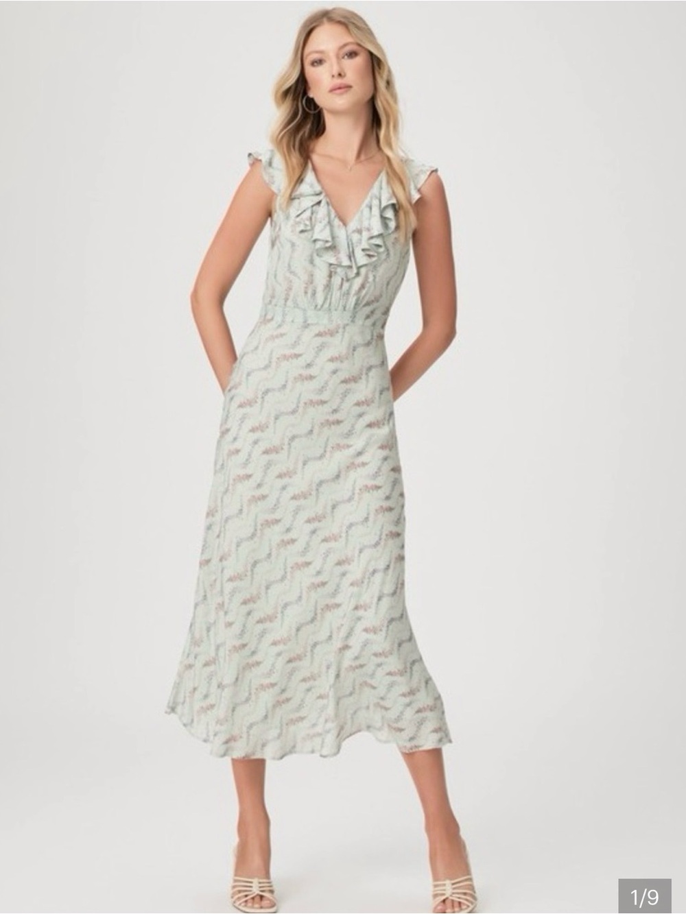 PAIGE Shona Floral Ruffle Midi Dress In Dusty Sage Multi